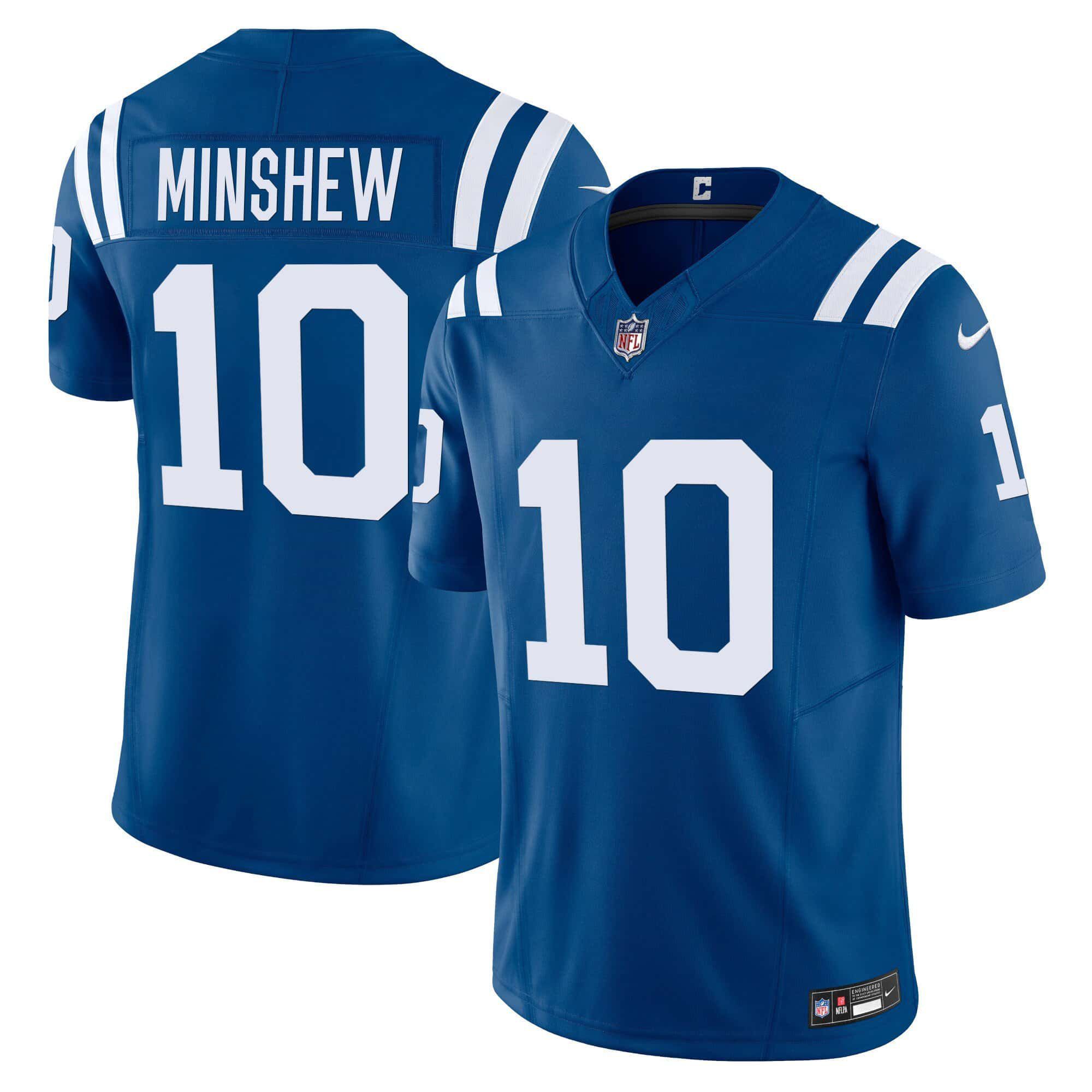 Men Indianapolis Colts #10 Minshew Blue 2024 Nike Vapor Limited NFL Jersey style 1
